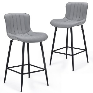 QingMoon Modern Bar Stools Set of 2, Faux Leather Barstools, Counter Height Bar Chairs with Metal Legs for Kitchen Islands, Pub - 1 of 4