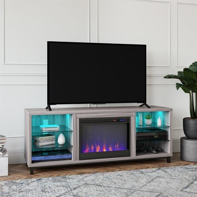 Light Walnut Modern Fireplace TV Stand with LED Lights