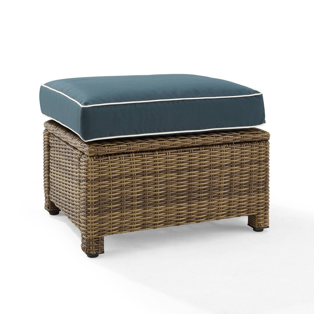 Bradenton Outdoor Wicker Ottoman - Weathered Brown/Navy - Crosley