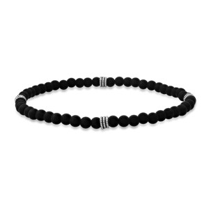 Steeltime men's sterling silver and black lava beaded stretch bracelet - 1 of 3