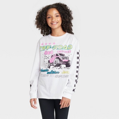 Girls' Jeep Oversized Long Sleeve Graphic T-Shirt - art class™ White