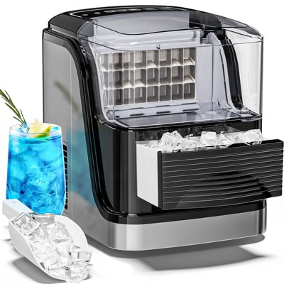 R.W.FLAME Ice Cube Maker Countertop,  24 pcs Ice Cubes One Cycle, Portable with 2 Ice Sizes, Compact Ice Maker with Scoop and Basket, Black/Silver