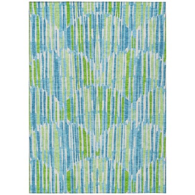 Aqua Teal Blue And Lime Green Abstract Washable Indoor Outdoor Area Rug