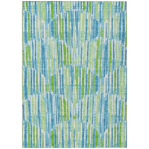 Aqua Teal Blue And Lime Green Abstract Washable Indoor Outdoor Area Rug - 1 of 4
