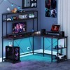 Costway L-Shaped Gaming Desk with LED Strip & Power Outlets Hutch Monitor Stand CPU Stand Brown/Black/Gray - 2 of 4