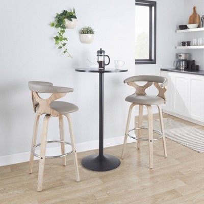 Set of 2 Light Gray Faux Leather and White Washed Wood Swivel Barstools