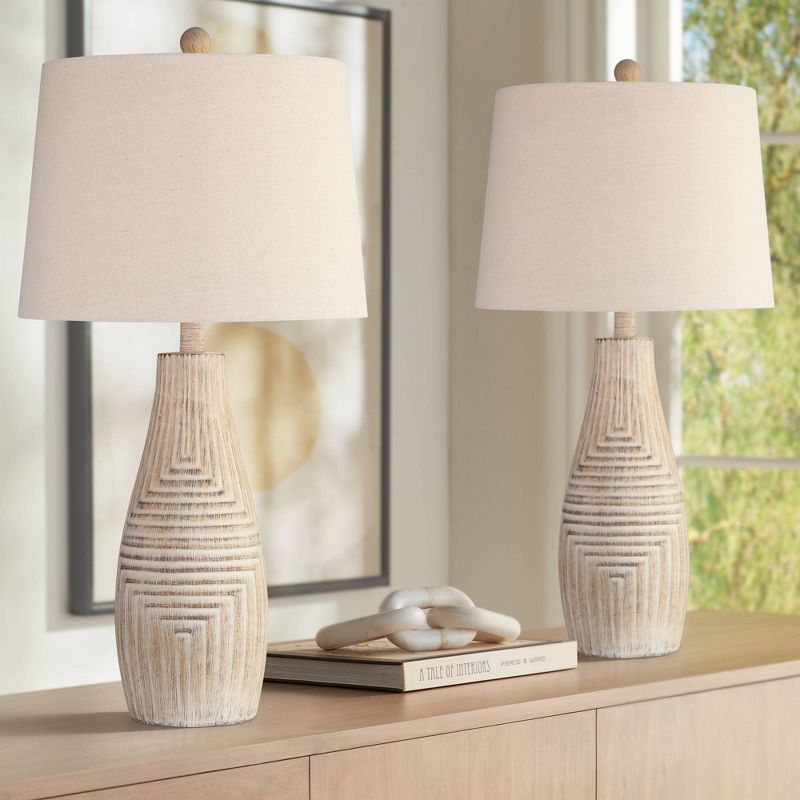John Timberland Chico 27" Tall Modern Southwest Rustic Table Lamps Set of 2 Brown Light Wood Finish Living Room Bedroom Bedside Oatmeal Shade, 2 of 9