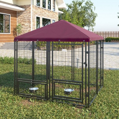 PawHut Red Metal Outdoor Dog Kennel with Roof