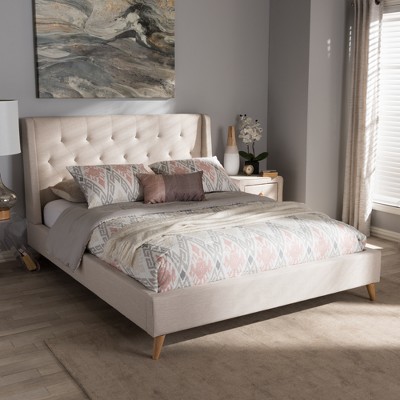 Adelaide Light Beige Tufted Queen Platform Bed with Wood Frame
