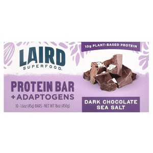 Laird Superfood Superfood Protein Bar + Adaptogens, Dark Chocolate Sea Salt, 10 Bars, 1.6 oz (45 g) Each - 1 of 3