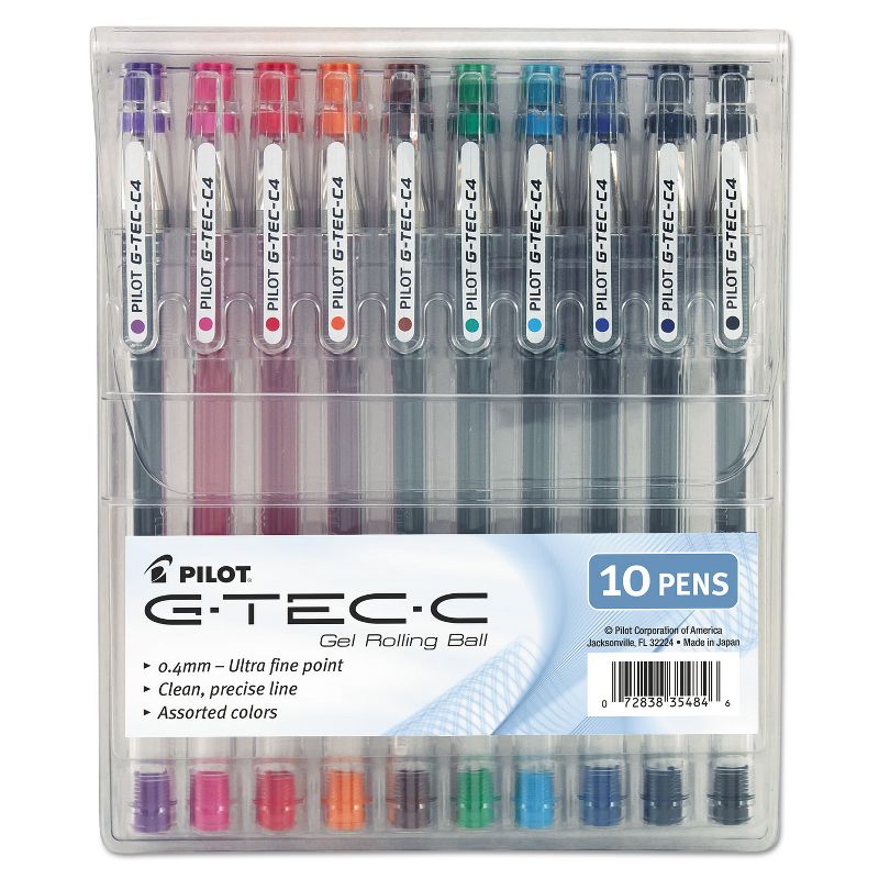 Pilot G-TEC-C Ultra Gel Ink Stick Pen Assorted Ink .4mm 10/Pack 35484, 1 of 2