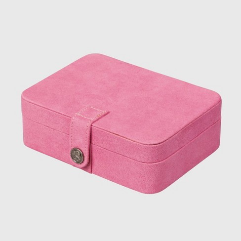 Pink Rectangle Velvet Jewelry Travel Case