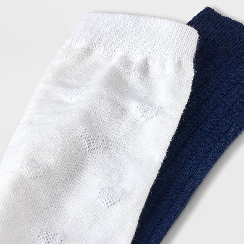 Girls' 2pk Heart Knee High Socks - Cat & Jack™ Navy Blue/White, 4 of 5