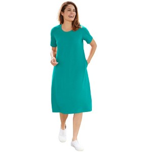 Woman Within Perfect Short-Sleeve Crewneck Tee Dress - 1 of 4