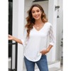 Coolmee 3/4 Length Sleeve Womens Tops V-Neck Lace Tunic Tops Business Casual Blouses - 3 of 4
