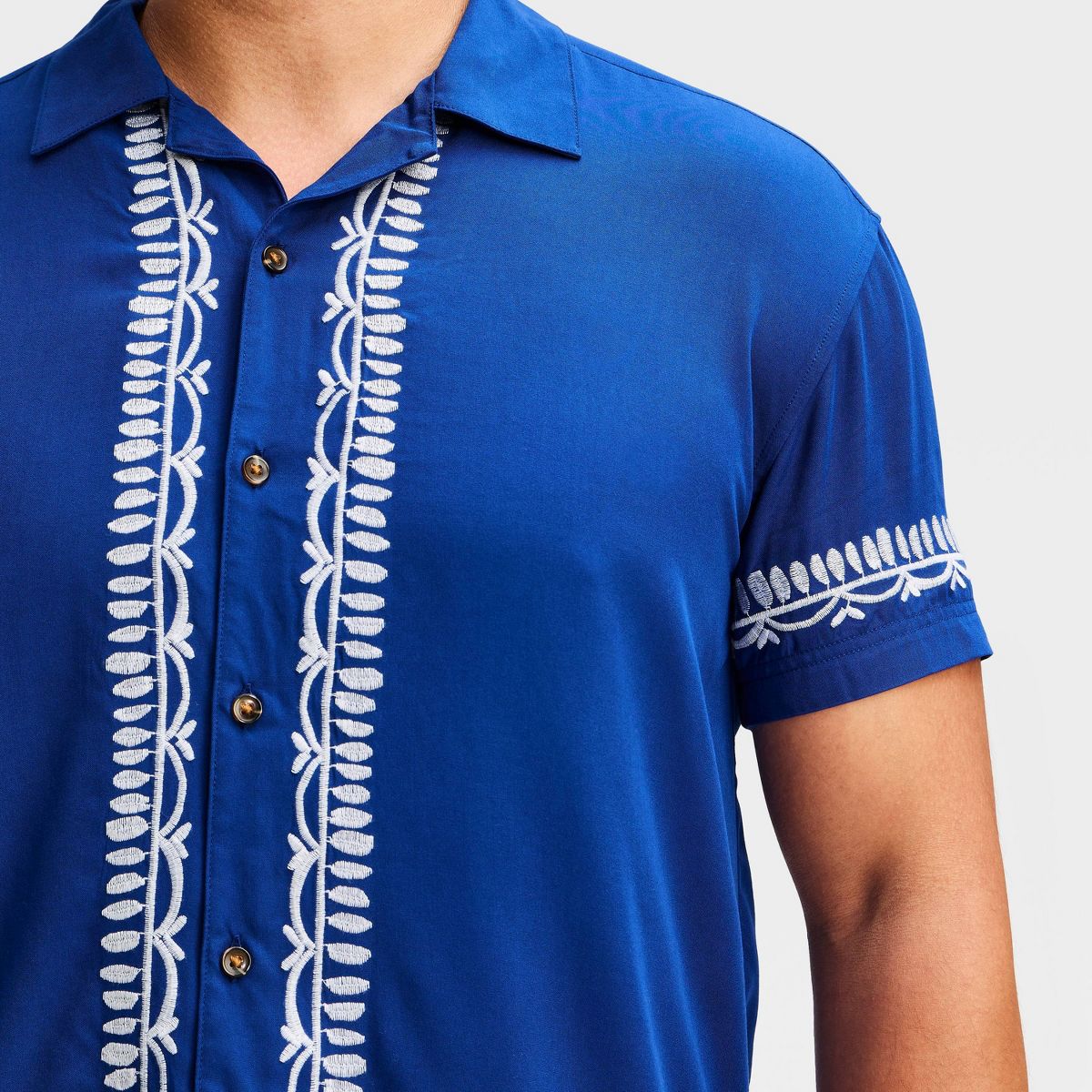 Latino Heritage Month Adult Embroidered Woven Top - Blue - thumbnail 4