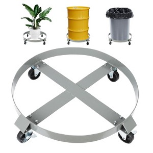 Drum Dolly Barrel Cart Set of 2 - Heavy Duty 1000lb Capacity w/ Dual Brakes & Cross Braces, 55-Gallon Metal Roller for Garbage Can, Silver - 1 of 4