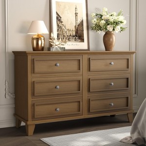 Dresser for Bedroom, 6 Drawer Wide Dresser Storage Organizer, Modern Wooden Chest of Drawers - 1 of 4
