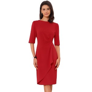 white christmas dresses Elegant Knee-Length Wedding Guest Dress with Ruched Detail A-Line/Princess Cut Scoop Neck and Short Sleeves main image 1