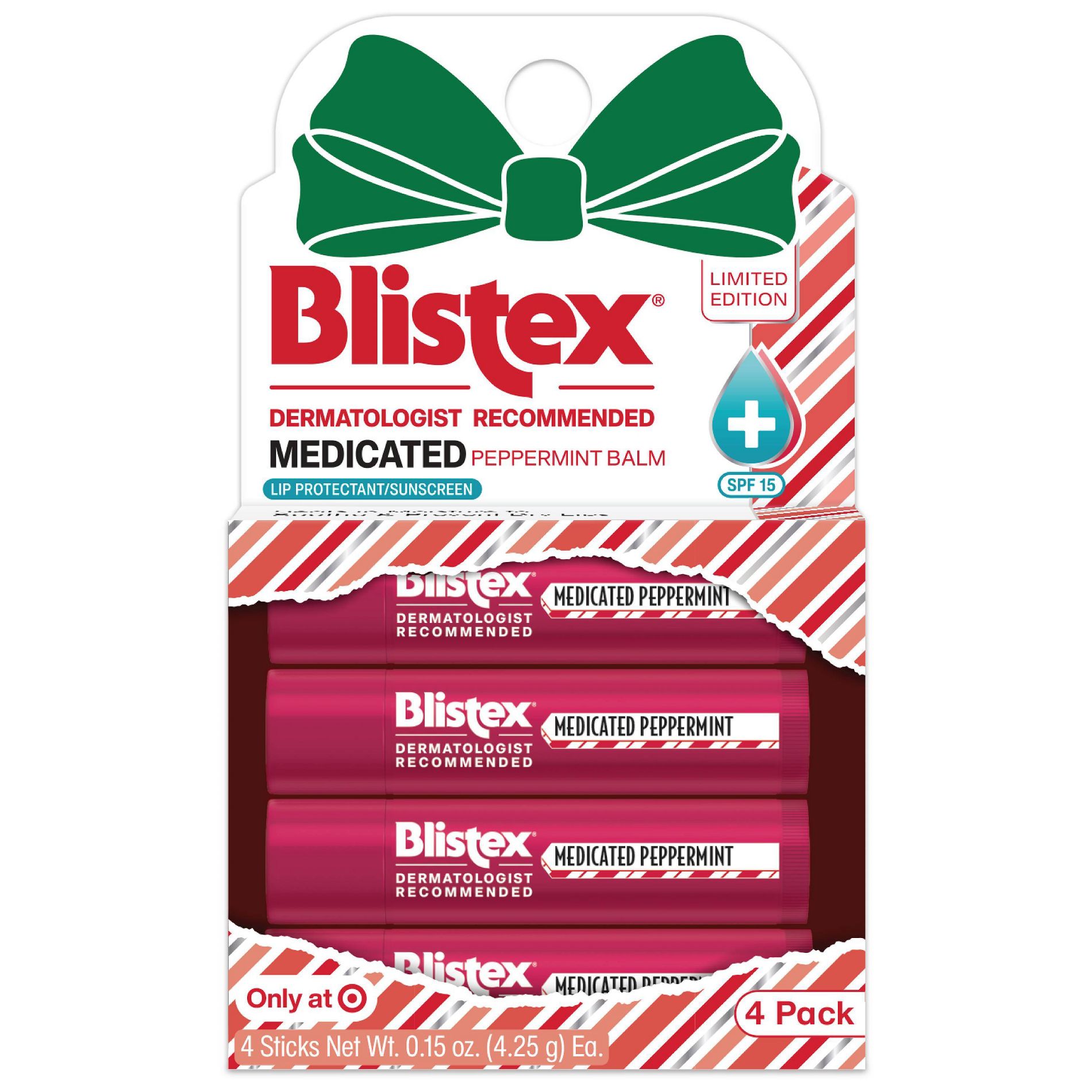 Blistex Peppermint Holiday Lip Balms - 0.6oz/4pk