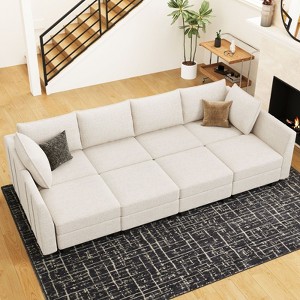 Belffin Modular Sectional Sofa Sleeper Sectional Couch with Storage Chenille 8 Seats Sofa Bed for Living Room, Beige - 1 of 4