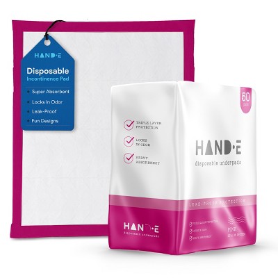Hand-E Pink Disposable Underpads for Incontinence, Pets, and Babies - 50 Pack