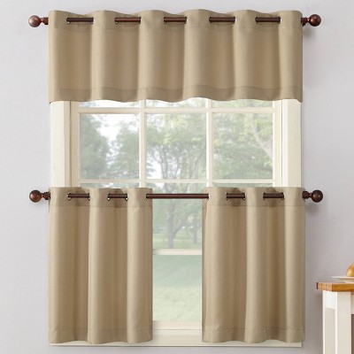 Taupe Sheer Grommet Kitchen Curtain Tier Pair, 24 Inch