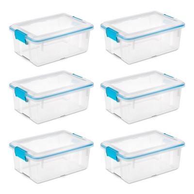 Sterilite 20 Qt Gasket Box, Stackable Storage Bin with Latching Lid and  Tight Seal Plastic Container to Organize Basement, Clear Base and Lid,  12-Pack