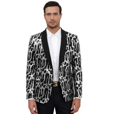 Men's Sequin Blazer One Button Tuxedo Fashion Slim Fit Party Dinner Prom Shiny Suit Jacket