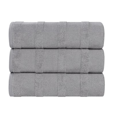 Ribbed Cotton Highly Absorbent Medium Weight Bath Towels, Set of 3 by Blue Nile Mills
