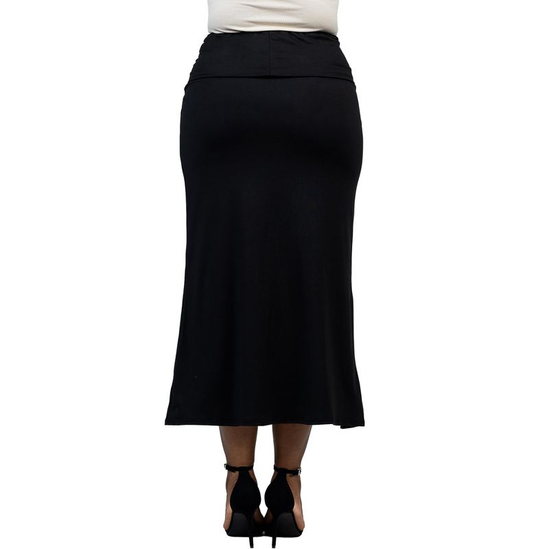 24seven Comfort Apparel  Comfortable Plus Size Foldover Maxi Skirt, 3 of 4