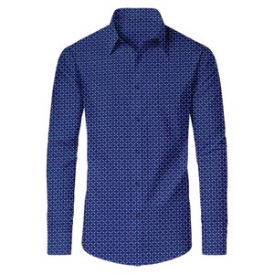 Galaxy By Harvic Men's Slim Fit  Long  Sleeve Stretch Printed Dress Shirts - 1 of 4