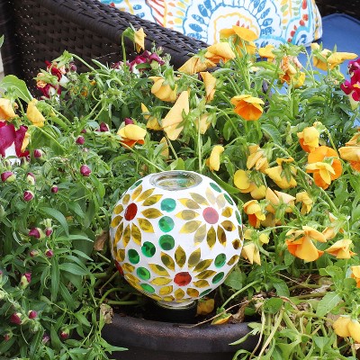Bright Blooms Mosaic Glass Plant Watering Globe with Clay Spike