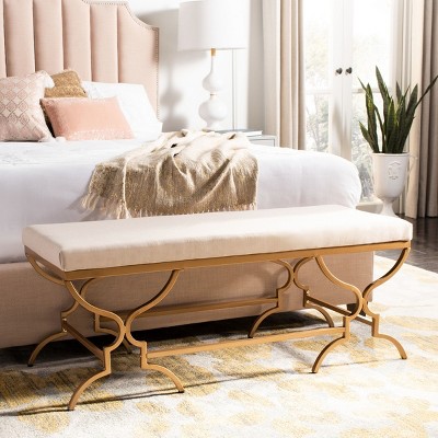 Juliet 46'' Beige Linen and Liquid Gold Rectangular Bench