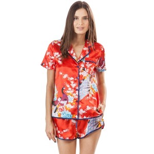 Ashford & Brooks Women's Satin Short Sleeve Pajama Shorts Set - 1 of 4