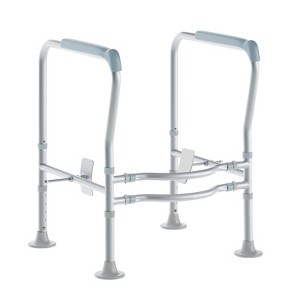 Emma and Oliver Ramsey Toilet Safety Rail for the Elderly with Height Adjustable Silver Steel Frame, Gray Padded Handles and Suction Cup Feet - 1 of 4