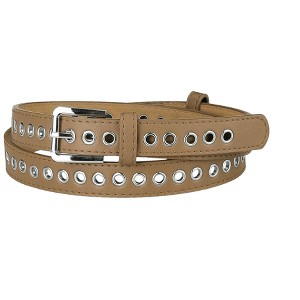 Allegra K Women's PU Leather Metal Buckle Skinny Hollow Grommet Waist Belts - 1 of 4