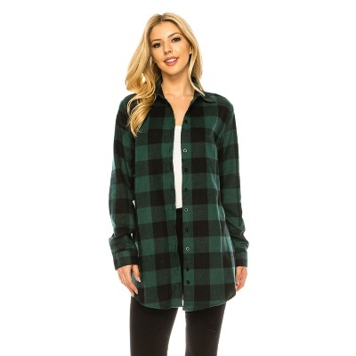 Haute Edition | Women's Long Sleeve Tunic Length Plaid Button Down Shirt