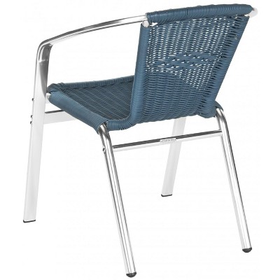 Teal Wicker and Aluminum Stackable Arm Chairs, Set of 2
