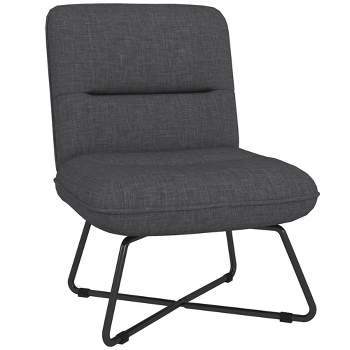 HOMCOM Armless Accent Chair, Upholstered Slipper Chair for Living Room with Crossed Steel Legs, Dark Gray