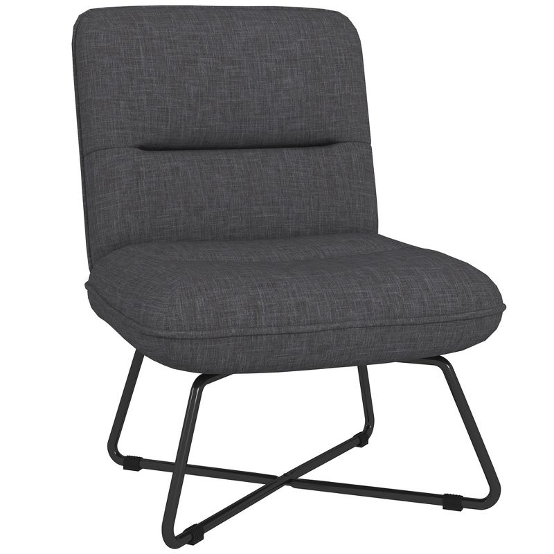 HOMCOM Armless Accent Chair, Upholstered Slipper Chair for Living Room with Crossed Steel Legs, Dark Gray, 1 of 7