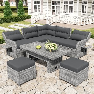 Outdoor Rattan Furniture Set, Patio Seating Group Conversation Set with Height-Adjustable Table and Recliner Seats -ModernLuxe - 1 of 4