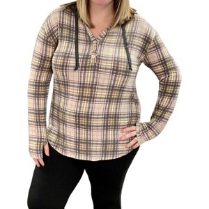 Women's Plaid Hoodie Shirt - honeyme - 1 of 3
