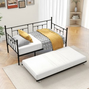 Black Victorian Twin Daybed with Trundle, Sofa Bed for Guest Room or Living Room - 1 of 4