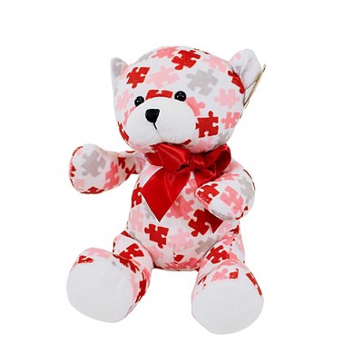 Ganz Luv U To Pieces Teddy Bear - One Teddy Bear 7.0 Inches - Puzzle Pieces  - Hv9547 - Polyester - Red