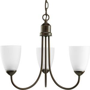 Progress Lighting Gather Collection, 3-Light Chandelier, Antique Bronze, Etched Glass Shades - 1 of 2