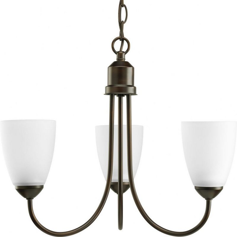 Progress Lighting Gather Collection, 3-Light Chandelier, Antique Bronze, Etched Glass Shades, 1 of 2