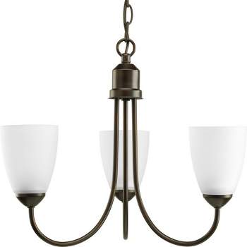 Progress Lighting Gather Collection, 3-Light Chandelier, Antique Bronze, Etched Glass Shades
