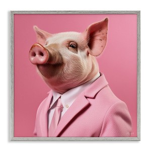 Stupell Industries Pink Pig Fashion Framed Giclee Art, Gray, 17" x 17" - 1 of 4