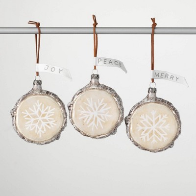 4.5"H Sullivans Christmas Rustic Snowflake Ornament Set of 3  White-Silver